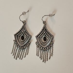 Tribal Winds Elegant Silver Earrings Garnet Cut Crystals